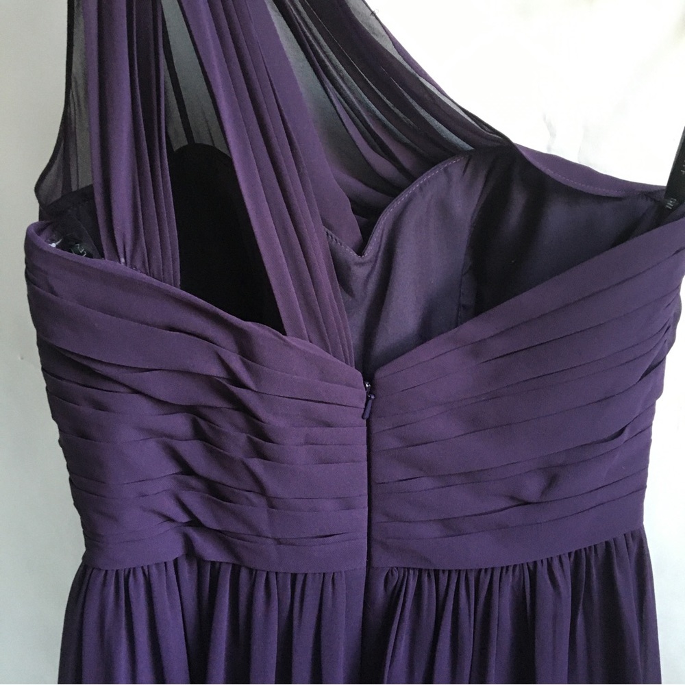 Bill Levkoff Barbara Chiffon One-Shoulder A-Line Princess Maxi Dress Plum 14 - Picture 6 of 17